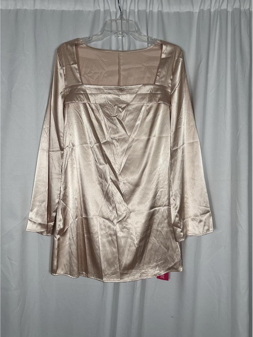 HYPERFIRE Women's Elegant Square Neck Satin Long Sleeve Mini Dress - Picture 6 of 8